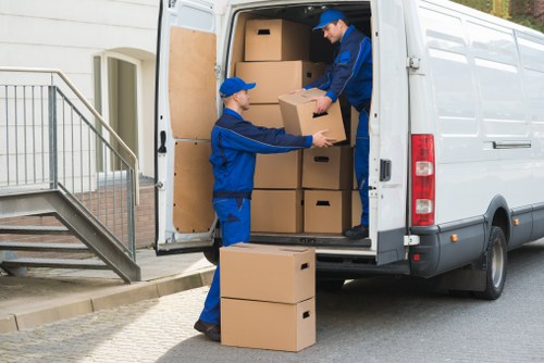Packed boxes and moving supplies for a London move