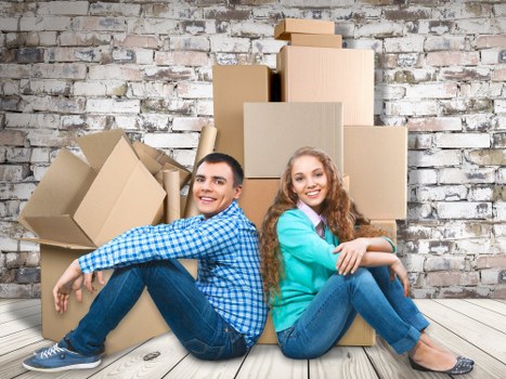 Packers organizing boxes for a London move